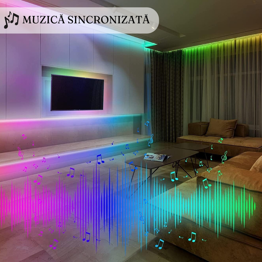 Умна RGB LED лента, управление с приложение, синхронизиране на музика, взаимосвързваща се, с дистанционно управление