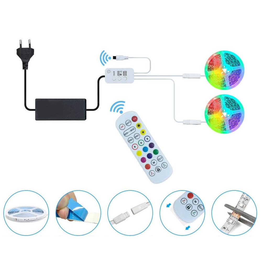 Умна RGB LED лента, управление с приложение, синхронизиране на музика, взаимосвързваща се, с дистанционно управление