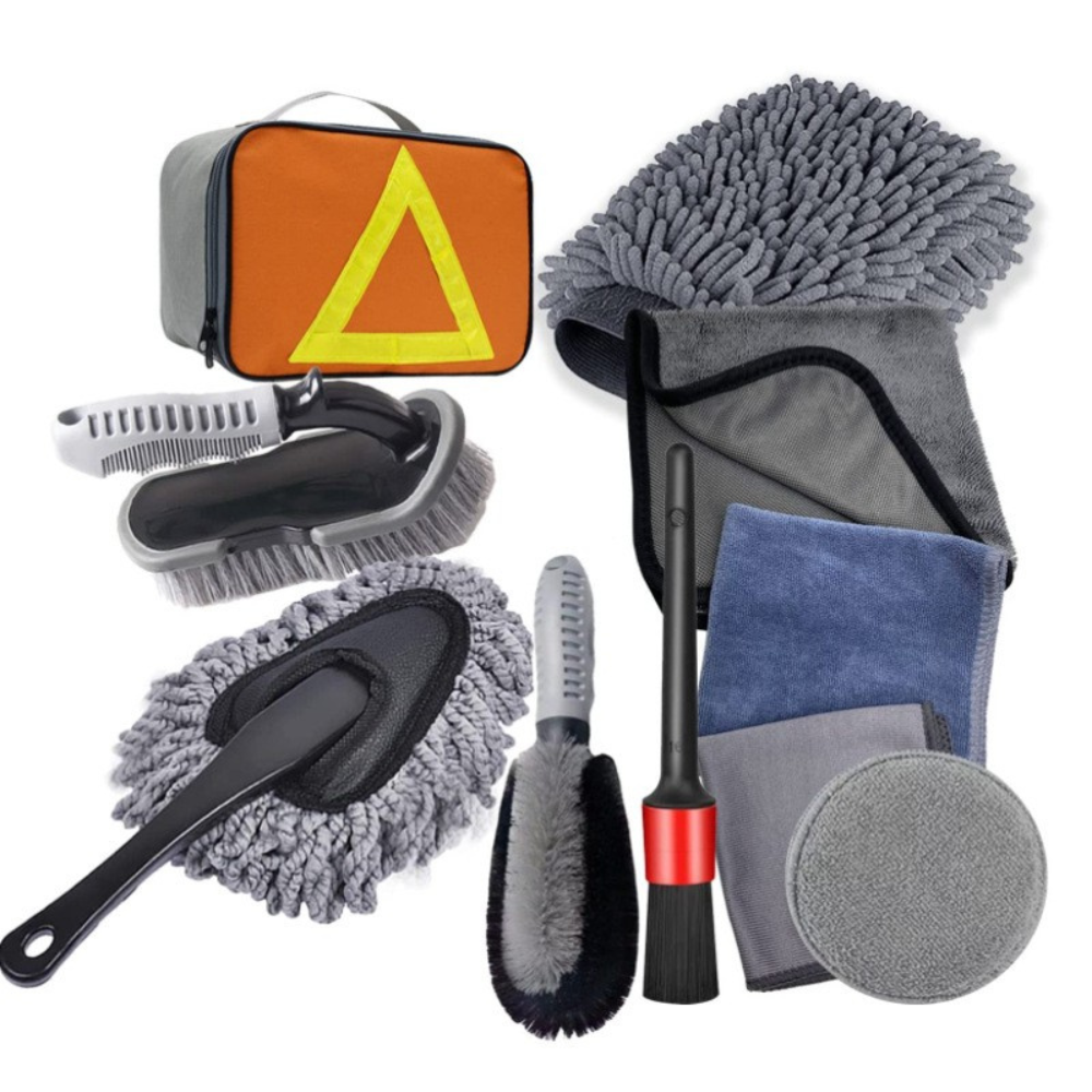 Car Cleaning Accessory Set, Microfiber Cloths, Tire Brush, Detailing Brush, Sponge, Interior/Exterior