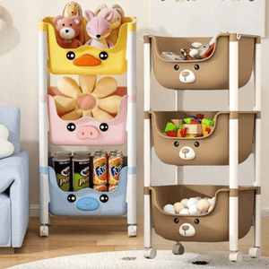 Carucior Organizator Jucarii, 3 Niveluri, Model Animalute 3D, Multifunctional, din Plastic, 85x25.5x37.5cm, Multicolor