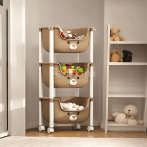 Carucior Organizator Jucarii, 3 Niveluri, Model Animalute 3D, Multifunctional, din Plastic, 85x25.5x37.5cm, Multicolor