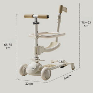 3in1 Children's Scooter, Stroller Type, Safety Frame, Adjustable Handlebar, LED Lights, Music, Versatile