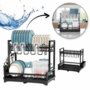 Uscator Vase, 2 Niveluri, Suport Tacamuri, Tava Scurgere, din Metal