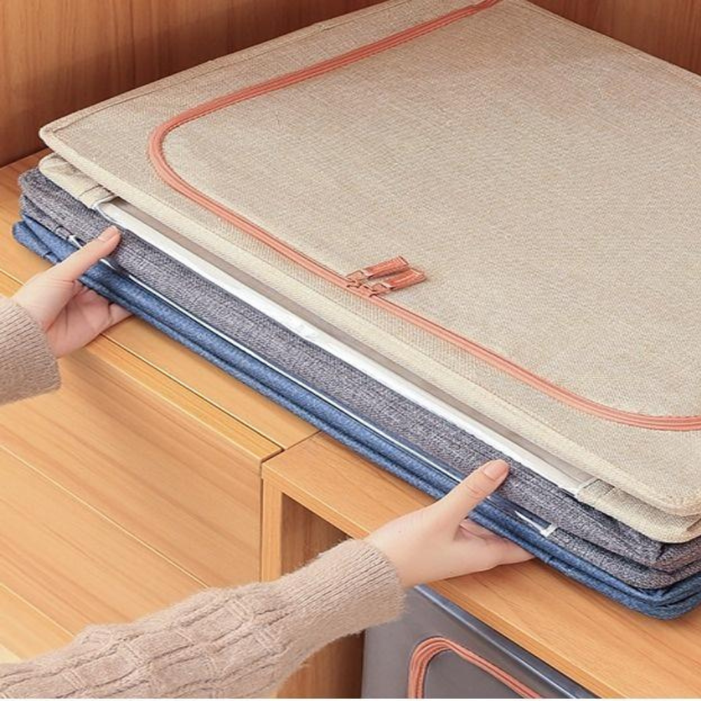 Cutie de Depozitare, Model Traditional, 66-100L, Material Textil, Cadru Otel, cu Fermoar