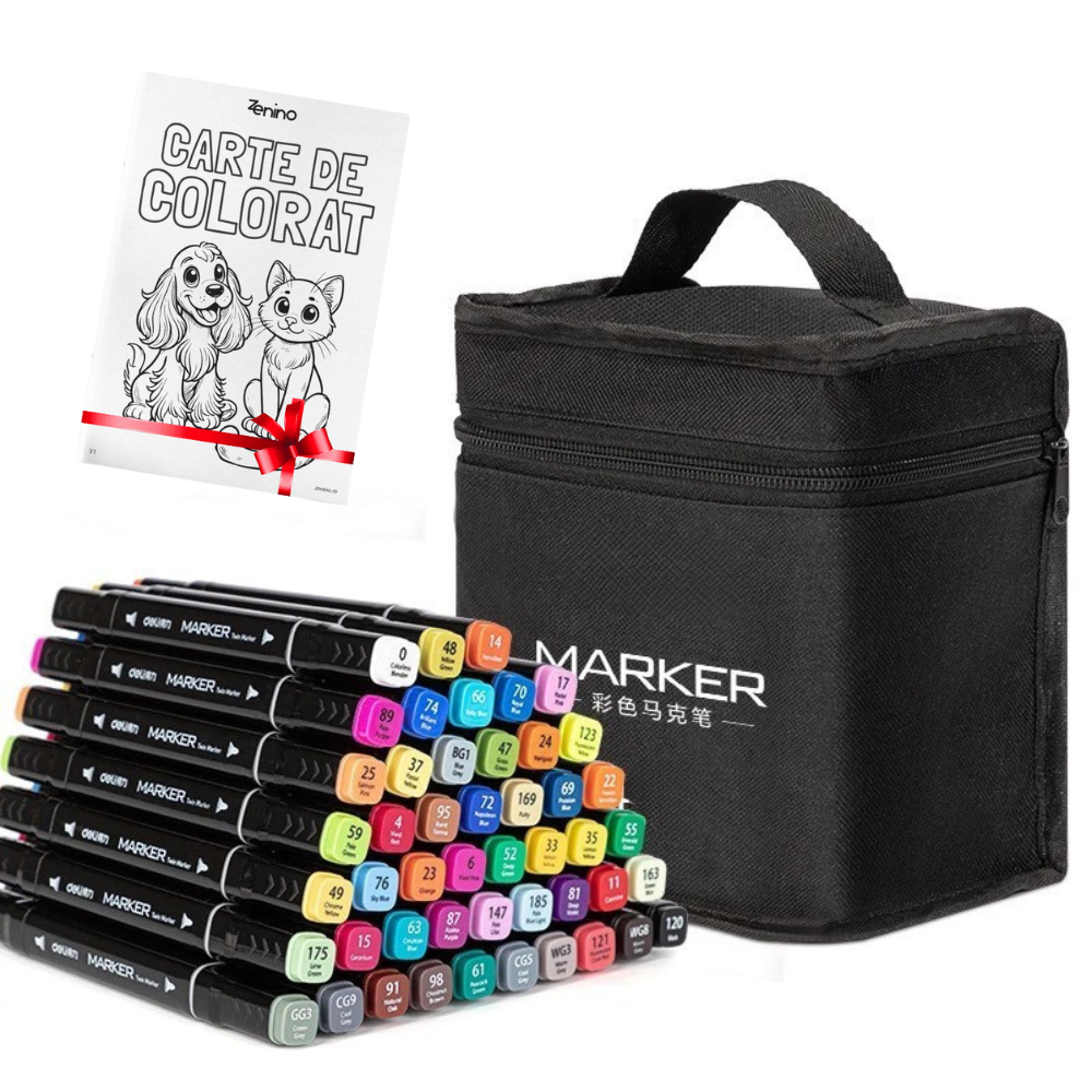 Marker Set + Coloring Book GIFT, Dual Tip, Intense Colors, Storage Bag, Multicolor