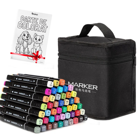 Marker Set + Coloring Book GIFT, Dual Tip, Intense Colors, Storage Bag, Multicolor