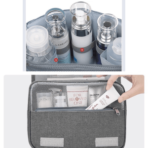 Cosmetic Bag, for Travel, 3 Compartments, Waterproof, Hangers, Textile Material, Gray