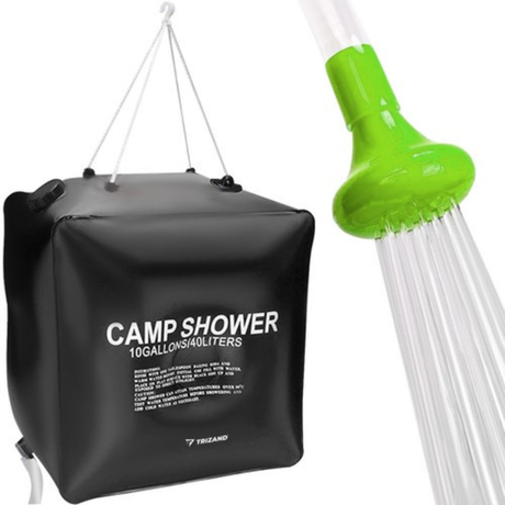 Portable Solar Heated Shower, for Camping, 20/40L, Leakproof Closure, Hanging Handle, Easy to Fill, Black