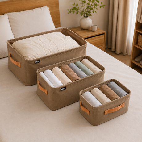Clothes Storage Box, Metal Frame, Textile Material, with Handles
