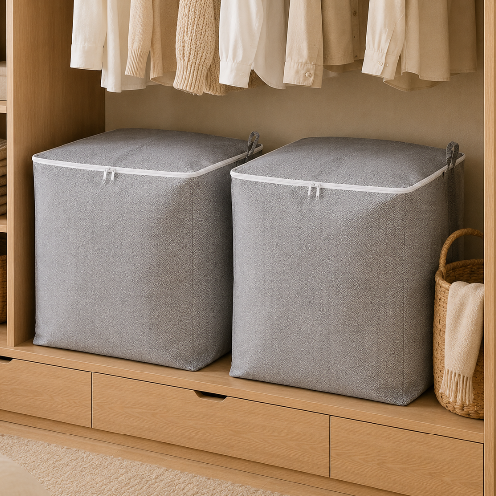 Storage Box, Textile Material, 110L/150L, ​​Foldable Model, Zipper Closure, Durable, White/Black