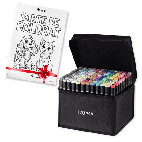 Marker Set + Coloring Book GIFT, Dual Tip, Intense Colors, Storage Bag, Multicolor