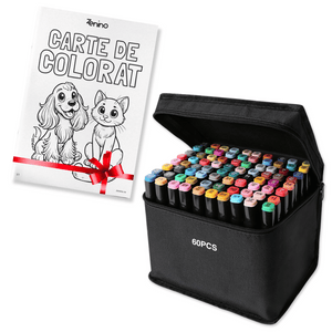 Комплект маркери + книжка за оцветяване ПОДАРЪК, двоен връх, наситени цветове, чанта за съхранение, многоцветен
