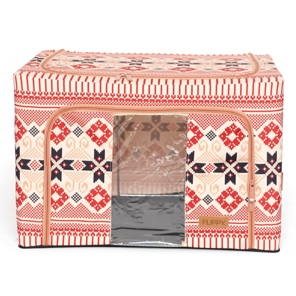 Cutie de Depozitare, Model Traditional, 66-100L, Material Textil, Cadru Otel, cu Fermoar