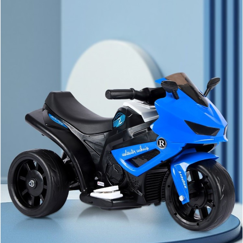 Electric Motorcycle, Anti-Tipper Function, Lights and Music, with Battery, Children 1-4 Years, Blue