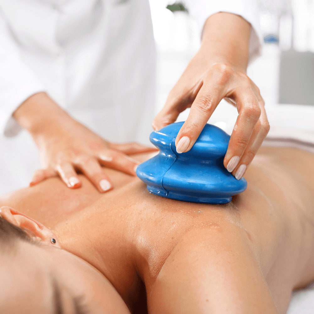 Set of 4 Massage Cupping Cups, Therapeutic, Anti-Cellulite, Relaxation, Soft Silicone, Transparent/Blue