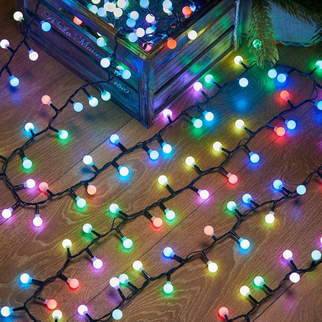Christmas Installation, 10m Line, 40 LED Bulbs, Multicolor, 8 Light Effects, Black Wire, 220V, Controller