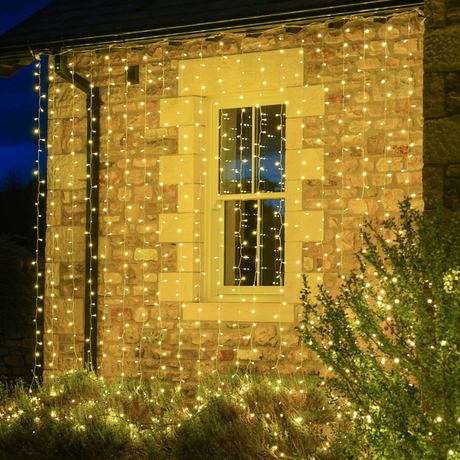 Christmas Installation, Curtain Type, LED Bulbs, 8 Light Effects, Transparent Wire, 1.5m Extension Cord, Warm White, Cold White, Multicolor