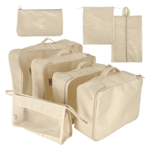 Set 8 Organizatoare Bagaj, Saculet Pantofi, Portfard, Material Impermeabil, Inchidere Cu Fermoar, pentru Calatorii, Gri, Crem