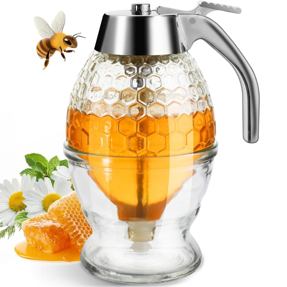 Honey Dispenser, Honeycomb Type, 200ml, Stopper, Glass Holder
