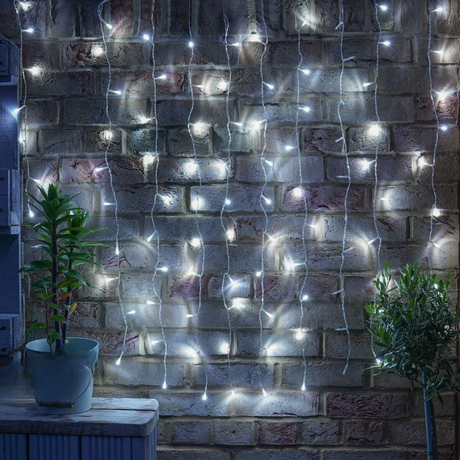 Christmas Installation, Curtain Type, LED Bulbs, 8 Light Effects, Transparent Wire, 1.5m Extension Cord, Warm White, Cold White, Multicolor
