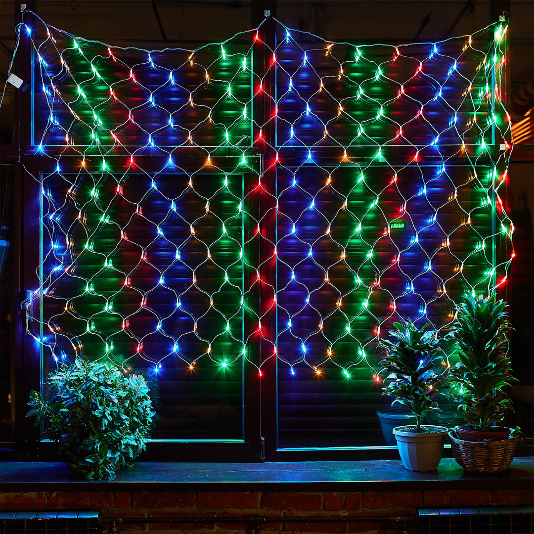 Christmas Installation, Mesh Type, LED Bulbs, 8 Light Effects, Interconnectable, Transparent Wire, 1.5m Extension Cord, Warm White, Cold White, Multicolor