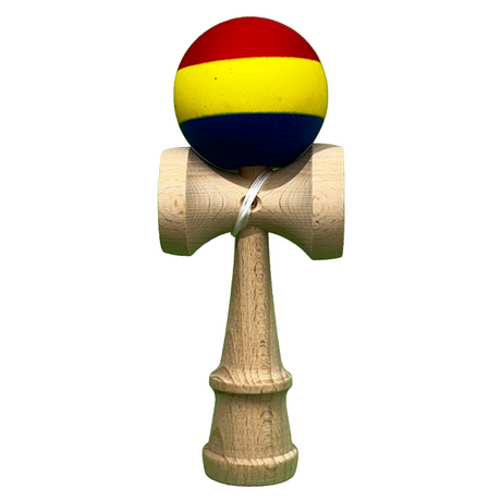 Jucarie Interactiva Kendama, Model Multicolor, din Lemn, 18cm