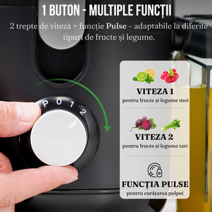 Storcator de Fructe, 600W, 2 Trepte Viteza, Functie Pulse, Recipient Suc/Pulpa, Lame Otel
