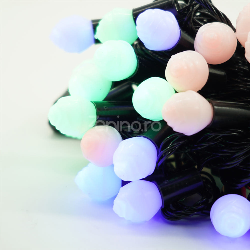 Christmas Installation, 10m Line, 40 LED Bulbs, Multicolor, 8 Light Effects, Black Wire, 220V, Controller