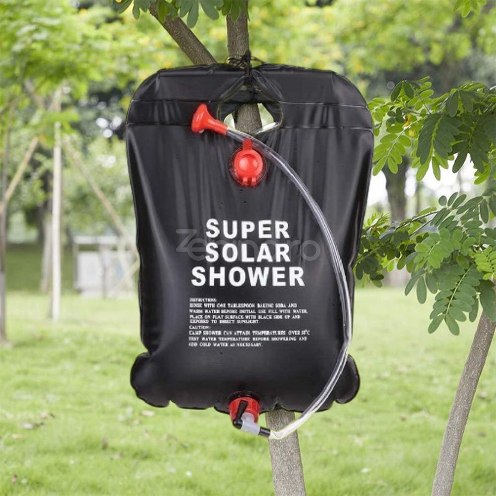 Portable Shower 20L with Solar Heating, for Camping, Hose with Faucet, Watertight Closure, Hanging Handle, Black