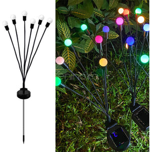 Solar Firefly Lamp, 6 Bulbs, for Garden, IP65, Ground Mount, 8h Battery Life, Height 70 cm, Black