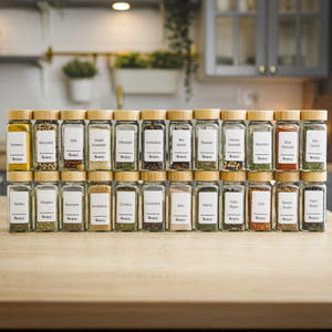 Spice Container Set, Aluminum/Wooden Lid, 96 White Labels in Romanian, 12-24 Salt Shakers, Funnel, Marker, 110ml, Bottle