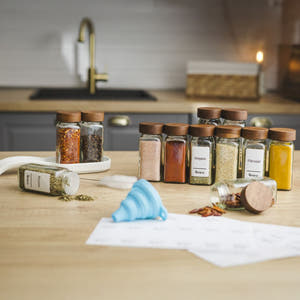 Spice Container Set, Aluminum/Wooden Lid, 96 White Labels in Romanian, 12-24 Salt Shakers, Funnel, Marker, 110ml, Bottle