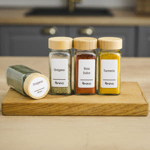 Spice Container Set, Aluminum/Wooden Lid, 96 White Labels in Romanian, 12-24 Salt Shakers, Funnel, Marker, 110ml, Bottle