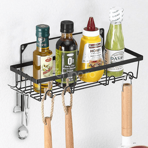 Hanging Organization Basket, 4 Hooks, Easy to Assemble, Wall Mounted, Metal, 32x14cm, Black