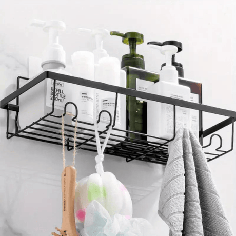 Hanging Organization Basket, 4 Hooks, Easy to Assemble, Wall Mounted, Metal, 32x14cm, Black