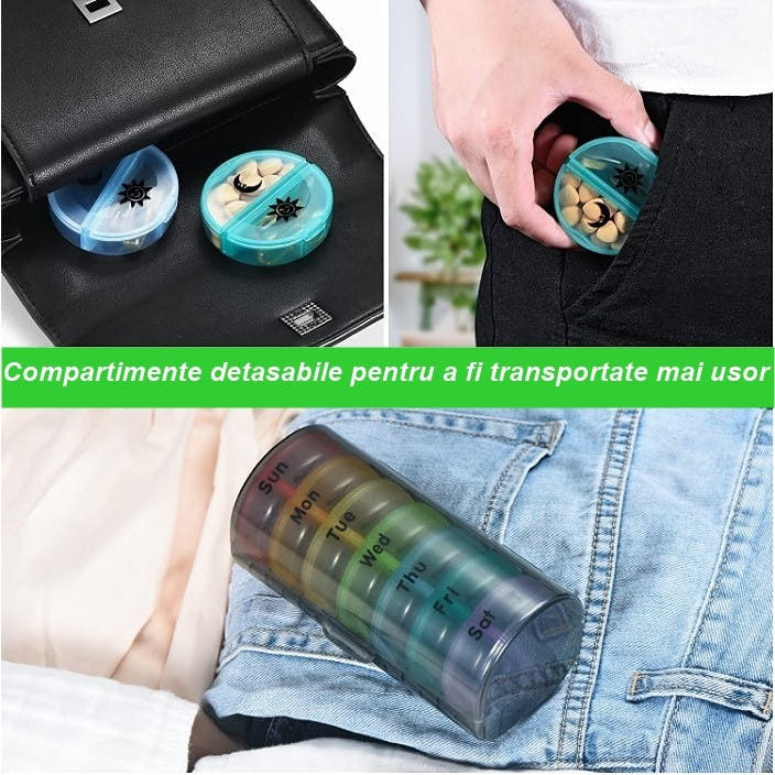 Cutie Organizare Medicamente, Saptamanala, 14 Compartimente, Compacta, Portabila