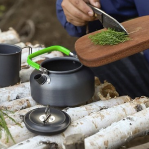 Zenino Camping Cooking Set - 9 Pieces, Non-Stick Surface, Pot, Pan, Accessories Included, Portable, Anodized Aluminum, Gray