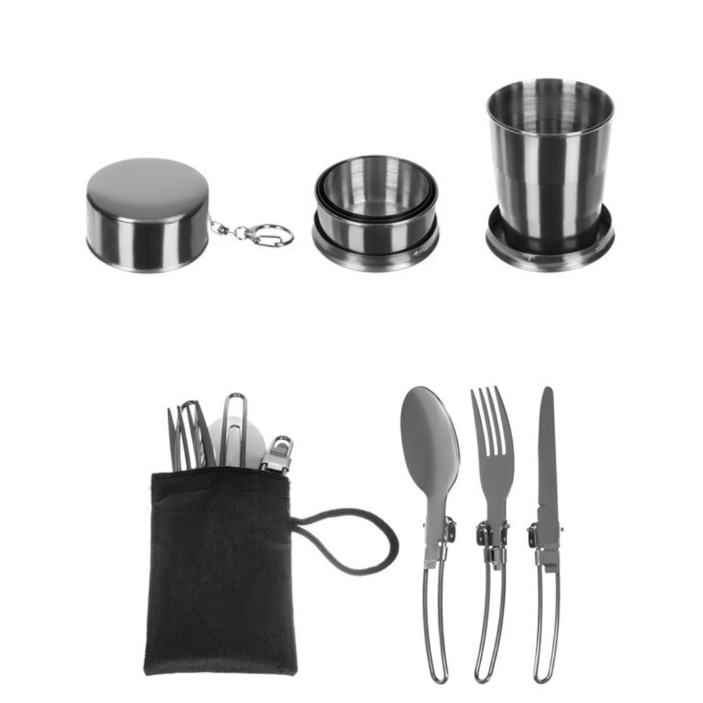 Zenino Camping Cooking Set - 9 Pieces, Non-Stick Surface, Pot, Pan, Accessories Included, Portable, Anodized Aluminum, Gray