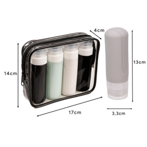Set 4 Recipiente Calatorie, 90ml, Geanta Organizare Produse, Silicon
