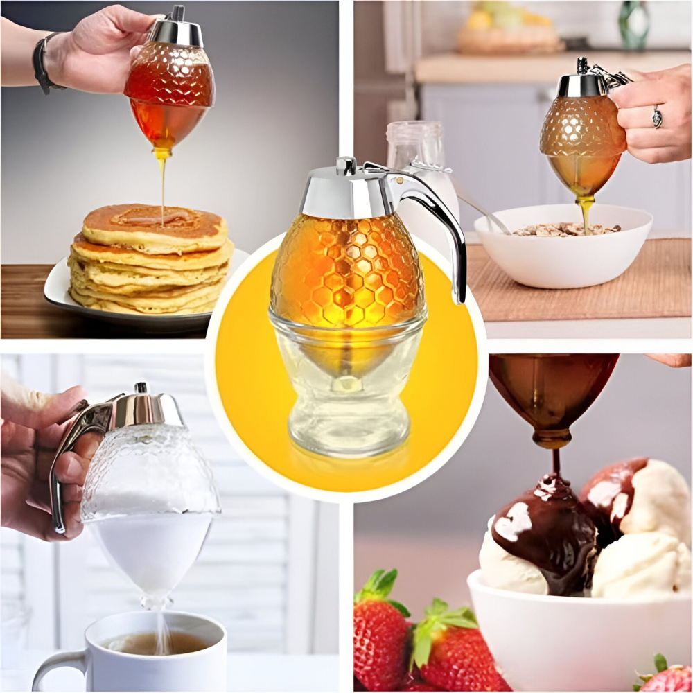 Honey Dispenser, Honeycomb Type, 200ml, Stopper, Glass Holder
