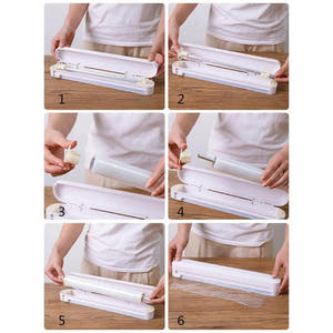 Cling Film Dispenser, Manual, Cutting Blade, Sliding Button, Suction Cups, 37cmx6.5cmx5cm, White