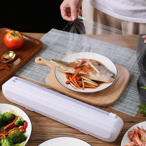 Cling Film Dispenser, Manual, Cutting Blade, Sliding Button, Suction Cups, 37cmx6.5cmx5cm, White