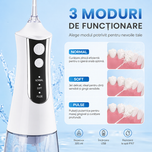 Irigator Bucal, 3 Moduri de Functionare, Rezervor 300ml, Incarcare USB
