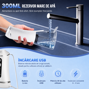 Irigator Bucal, 3 Moduri de Functionare, Rezervor 300ml, Incarcare USB