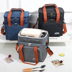 Thermal Lunch Bag, 2 Compartments, Waterproof, Side Pockets, Shoulder Strap, 25.5x18x30cm