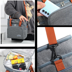 Thermal Lunch Bag, 2 Compartments, Waterproof, Side Pockets, Shoulder Strap, 25.5x18x30cm