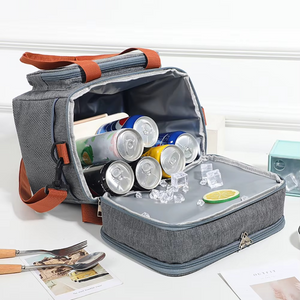 Термо чанта за обяд, 2 отделения, водоустойчива, странични джобове, презрамка, 25.5x18x30см