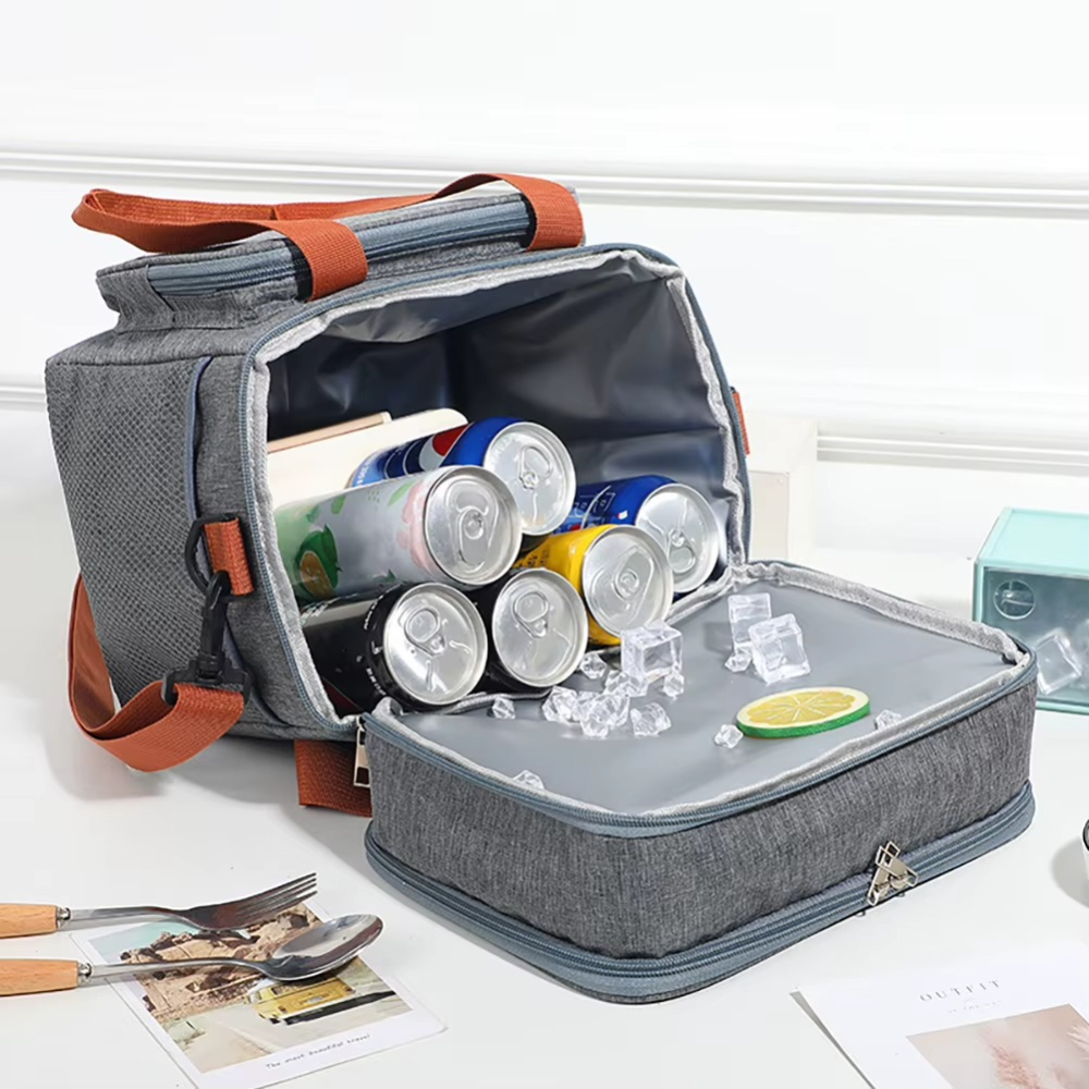 Thermal Lunch Bag, 2 Compartments, Waterproof, Side Pockets, Shoulder Strap, 25.5x18x30cm