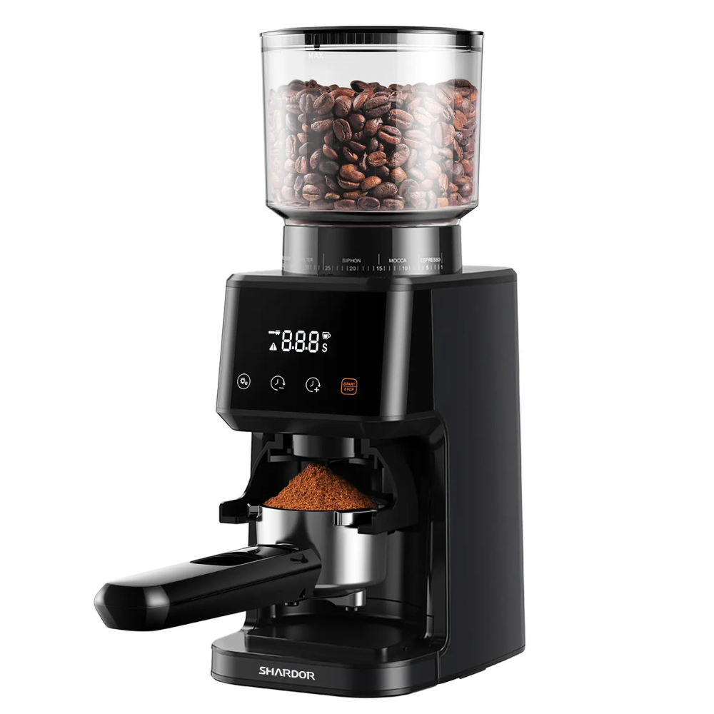 Rasnita Electrica Cafea, 51 Niveluri de Macinare, Ecran Digital, Control Tactil, Suport Portafiltru, Lame Titan