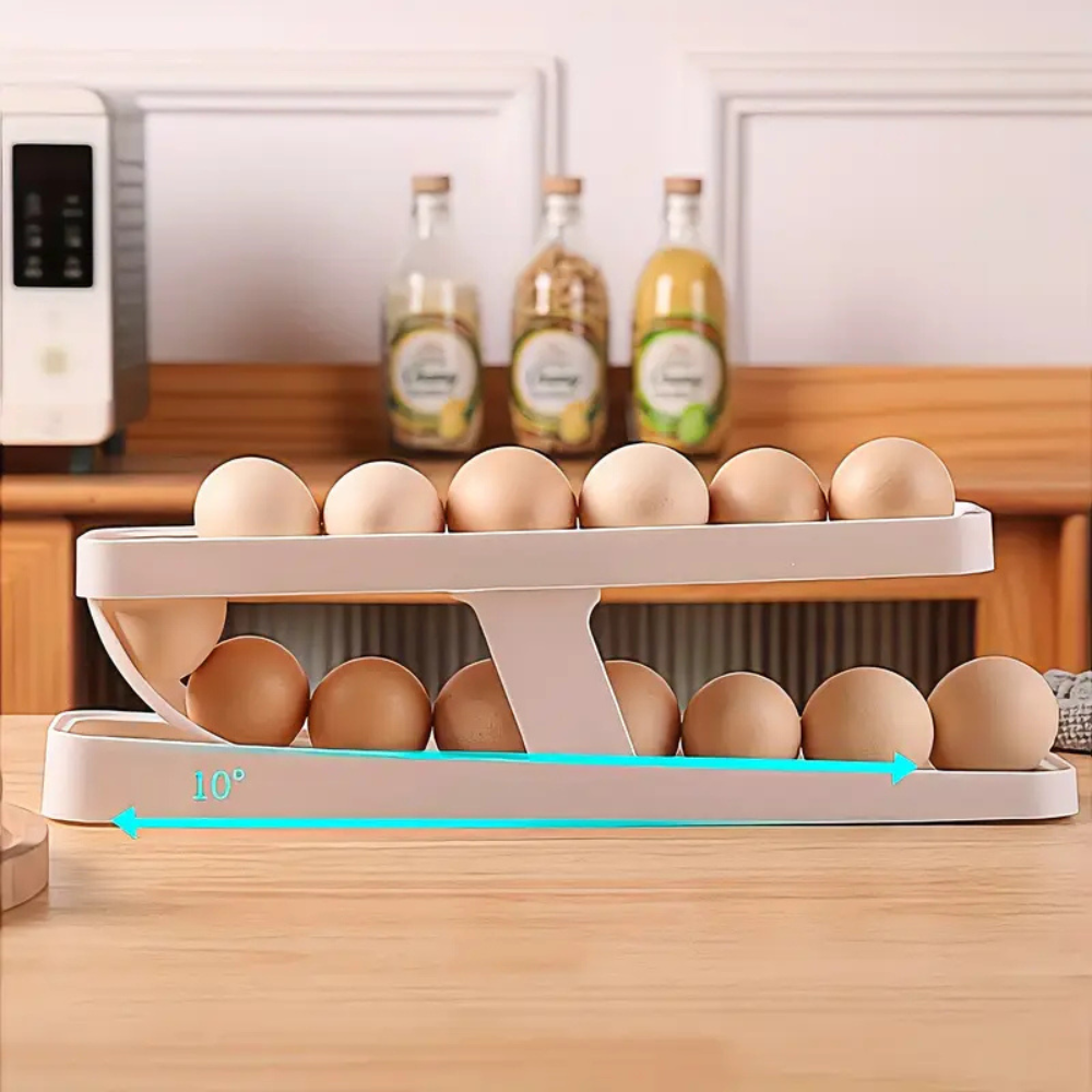 Egg Holder, Two Tier, Space Saving, Compact, White